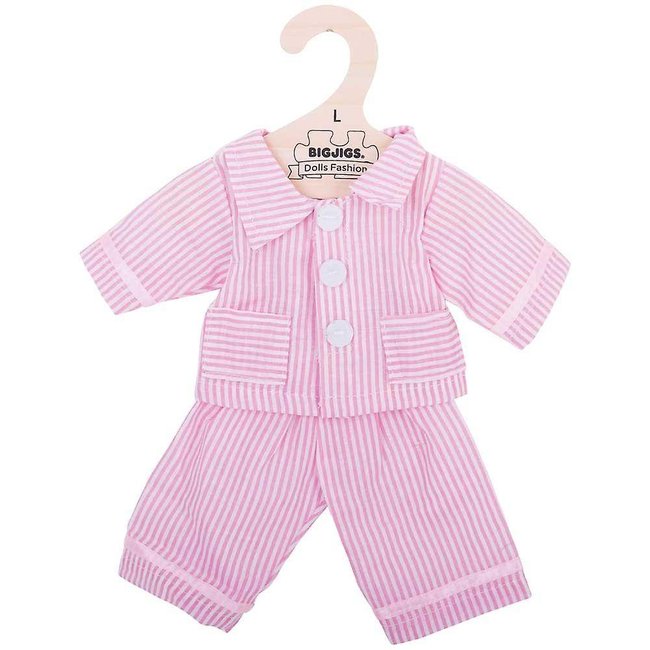 BigJigs Poppenkleren - Pyjama - Roze / wit - Gestreept - 35cm