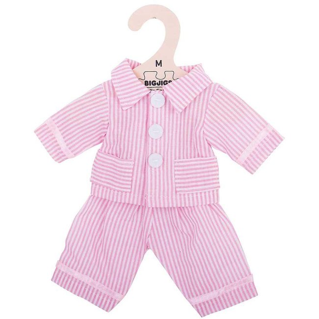 BigJigs Poppenkleren - Pyjama - Roze / wit - Gestreept - 30cm