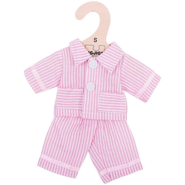 BigJigs Poppenkleren - Pyjama - Roze / wit - Gestreept - 25cm