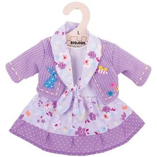 BigJigs Poppenkleren - Bloemenjurk & vest - Lila - 35cm