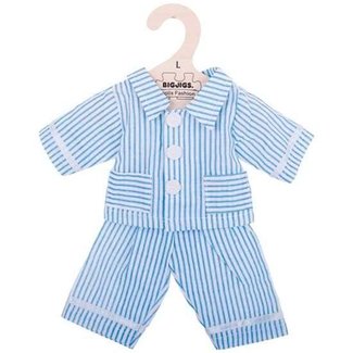 BigJigs Poppenkleren - Pyjama - Blauw / wit - Gestreept - 35cm