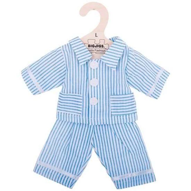 BigJigs Poppenkleren - Pyjama - Blauw / wit - Gestreept - 35cm