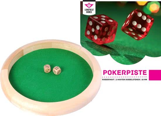 Pokerpiste - Hout - Licht - Incl. 2 dobbelstenen - 29cm