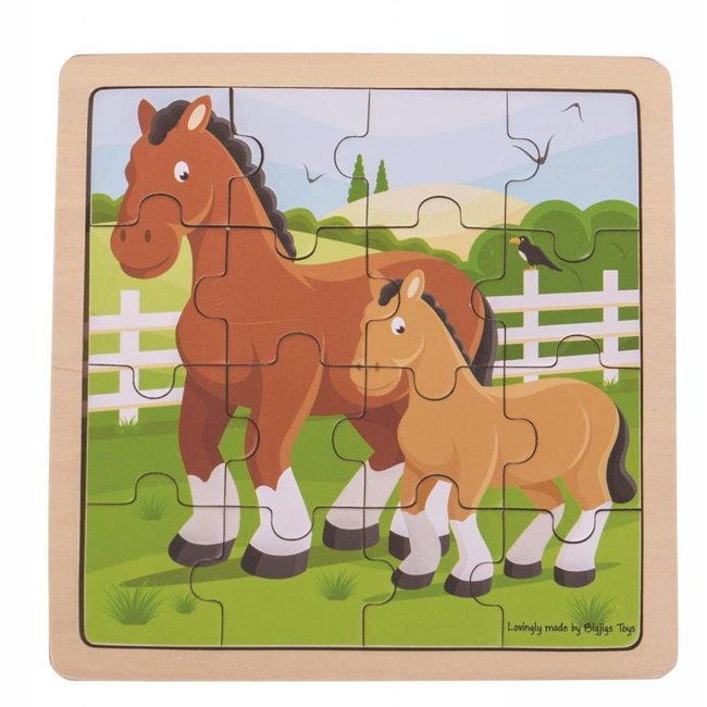 BigJigs Puzzel - Paard met veulen - Hout - 18x18cm - 16st.