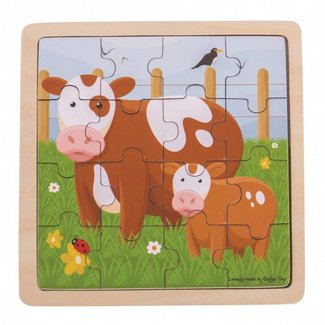 BigJigs Puzzel - Koe met kalf - Hout - 18x18cm - 16st.