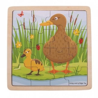 BigJigs Puzzel - Eend met kuiken - Hout - 18x18cm - 16st.