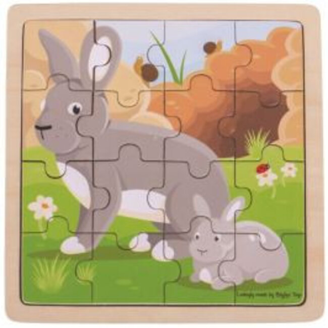 BigJigs Puzzel - Konijn met jong - Hout - 18x18cm - 16st.