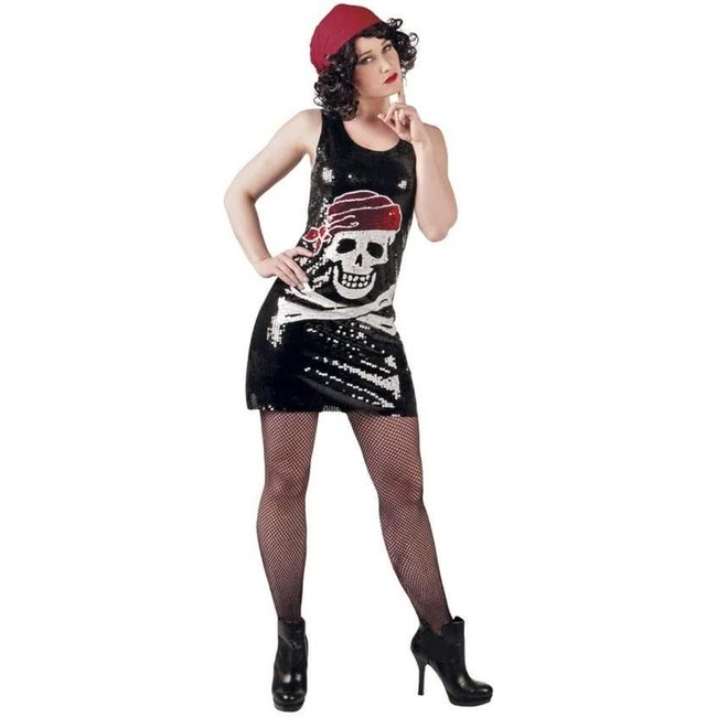 Boland Kostuum - Pailletten - Jurk - Doodskop - Zwart - M