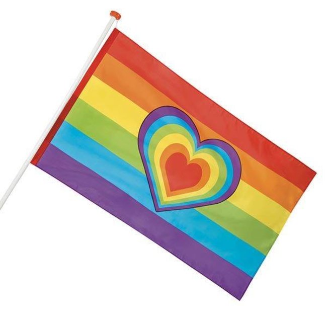 PartyXplosion Vlag - Regenboog - Hart - 150x90cm