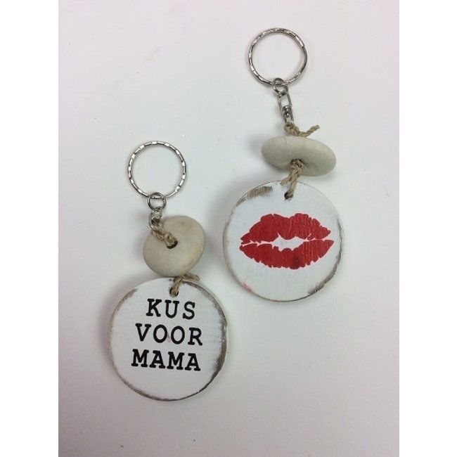 Sleutelhanger - Hout - Kus voor mama