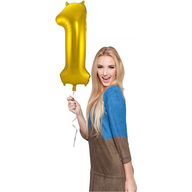 Folat Folieballon - Cijfer - 1 - Goud - 86cm - Zonder vulling