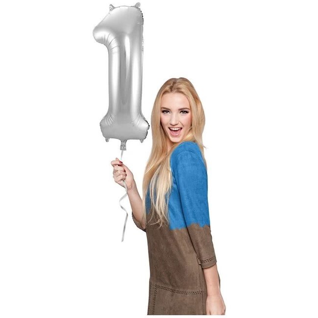 Folat Folieballon - Cijfer - 1 - Zilver - 86cm - Zonder vulling