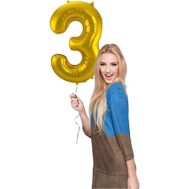 Folat Folieballon - Cijfer - 3 - Goud - 86cm - Zonder vulling