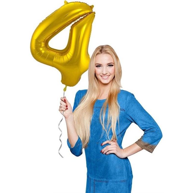 Folat Folieballon - Cijfer - 4 - Goud - 86cm - Zonder vulling