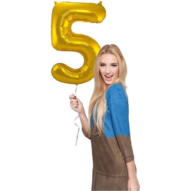 Folat Folieballon - Cijfer - 5 - Goud - 86cm - Zonder vulling