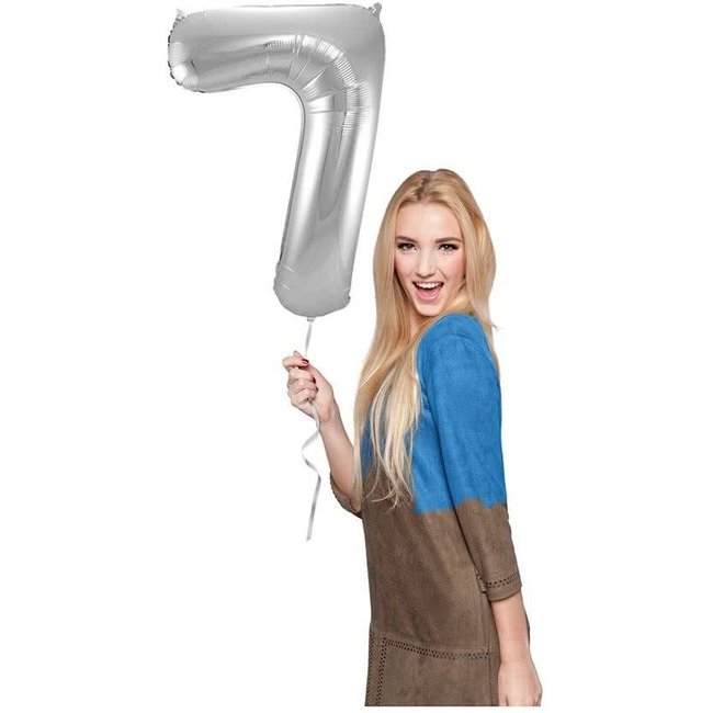 Folat Folieballon - Cijfer - 7 - Zilver - 86cm - Zonder vulling