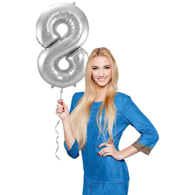 Folat Folieballon - Cijfer - 8 - Zilver - 86cm - Zonder vulling