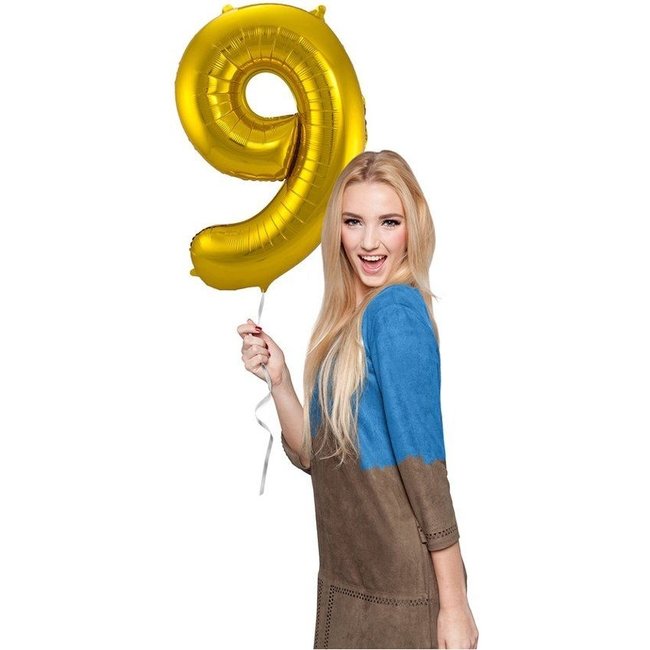 Folat Folieballon - Cijfer - 9 - Goud - 86cm - Zonder vulling