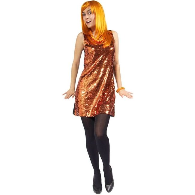 Folat Kostuum - Pailletten - Jurk - Oranje - M/L