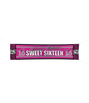 Straatbanner - Sweet 16 - Roze - 40x180cm