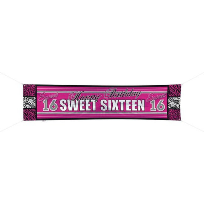 Folat Straatbanner - Sweet 16 - Roze - 40x180cm