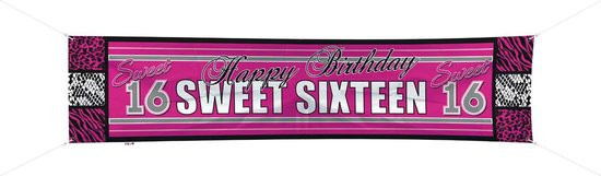 Straatbanner - Sweet 16 - Roze - 40x180cm