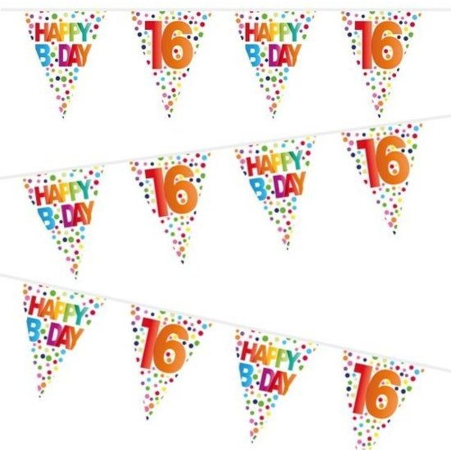 Folat Vlaggenlijn - 16 jaar - Happy B day - Rainbow dots - 10m