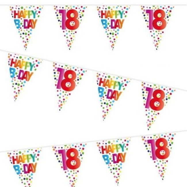 Folat Vlaggenlijn - 18 jaar - Happy B day - Rainbow dots - 10m