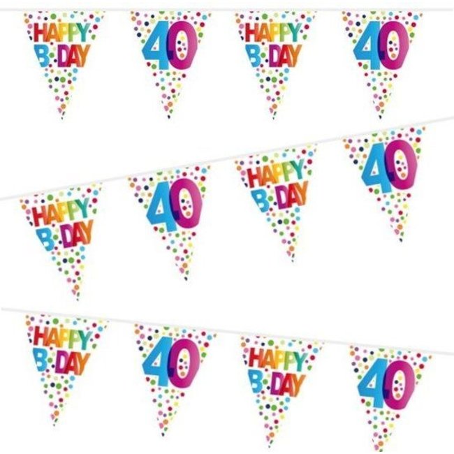 Folat Vlaggenlijn - 40 jaar - Happy B day - Rainbow dots - 10m