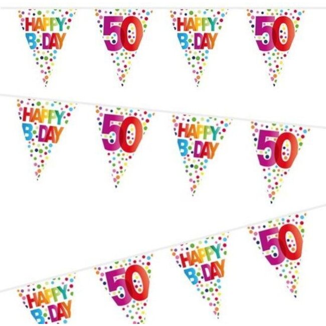 Folat Vlaggenlijn - 50 jaar - Happy B day - Rainbow dots - 10m
