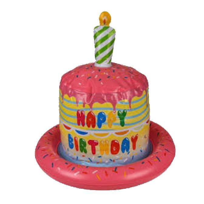 Hoed - Roze - Opblaashoed - Happy Birthday cake