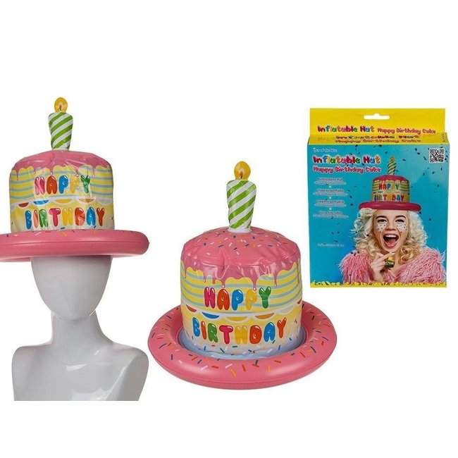 Out of the Blue Hoed - Roze - Opblaashoed - Happy Birthday cake