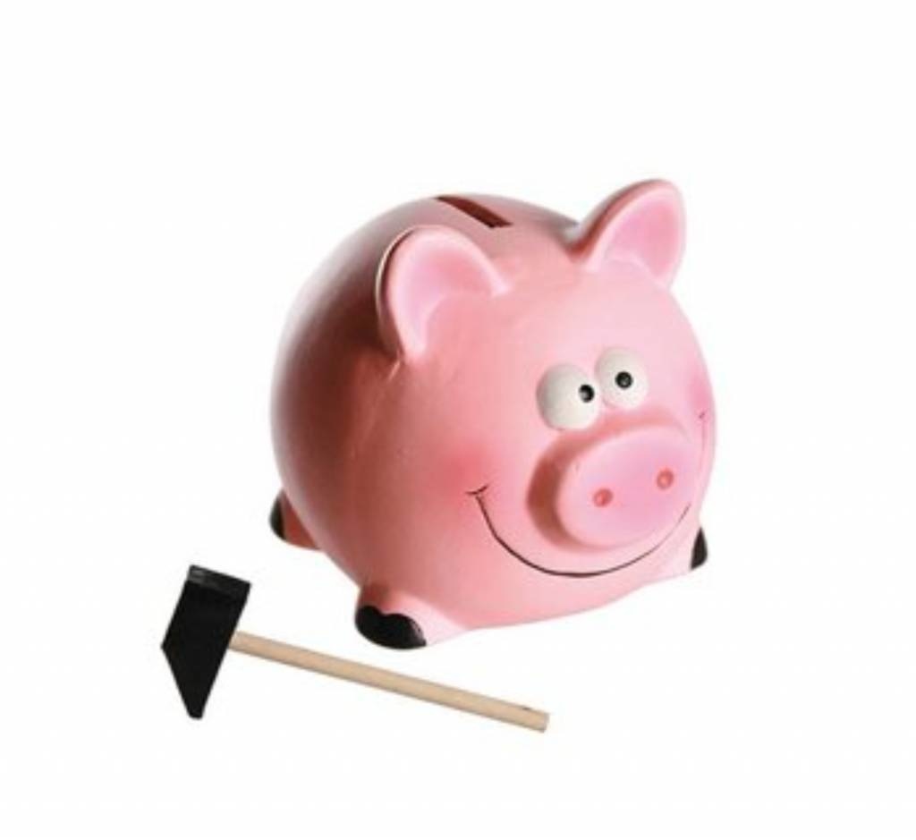 Spaarpot - Spaarvarken - Keramiek - Met hamer en kistje - 14x12cm