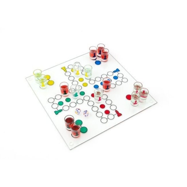 Out of the Blue Spel - Drankspel - Mens erger je niet - Incl. 16 Shotglaasjes & 2 dobbelstenen