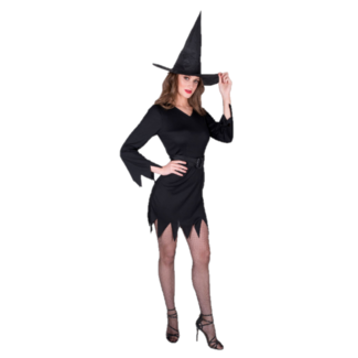 Partychimp Kostuum - Heks - Jurk - Incl. hoed - Zwart - M