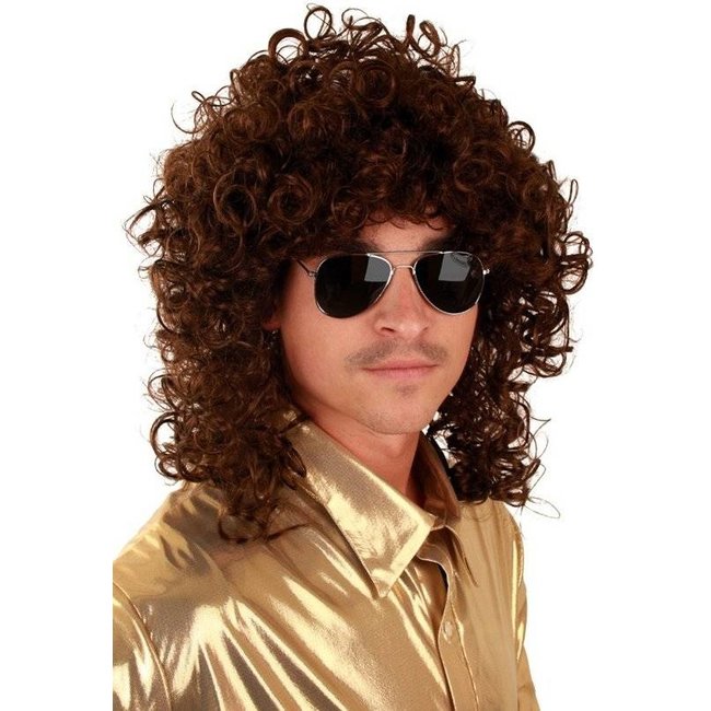 PartyXplosion Pruik - Bruin - Middellange krulletjes