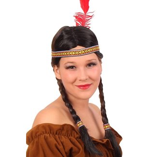 PartyXplosion Pruik - Zwart - Indiaan - Chinouk - Met twee vlechten