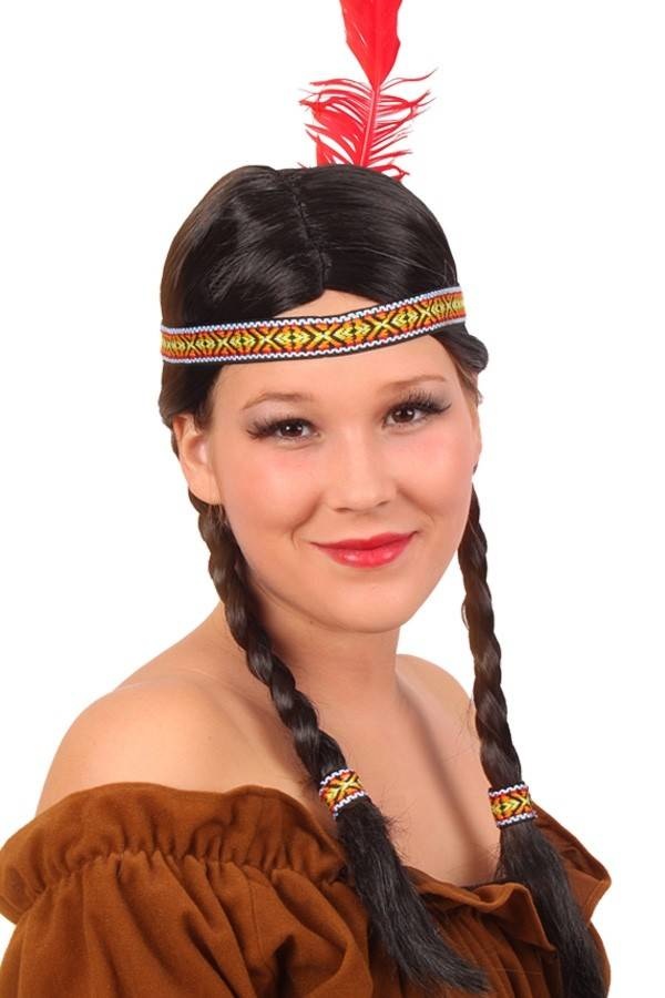 Pruik - Zwart - Indiaan - Chinouk - Met twee vlechten