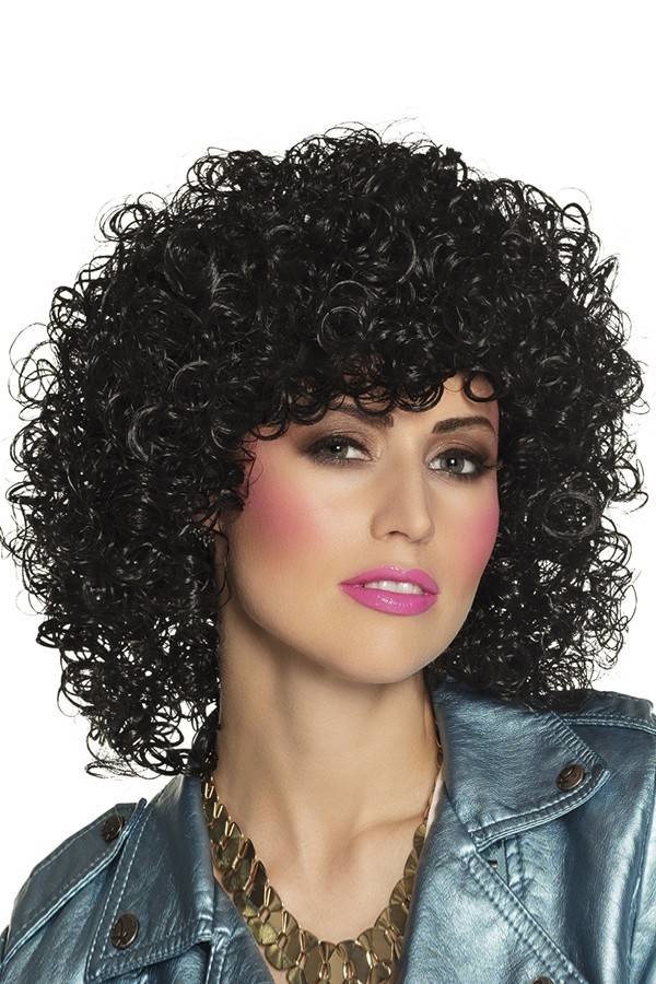 Pruik - Zwart - Club - Krullen