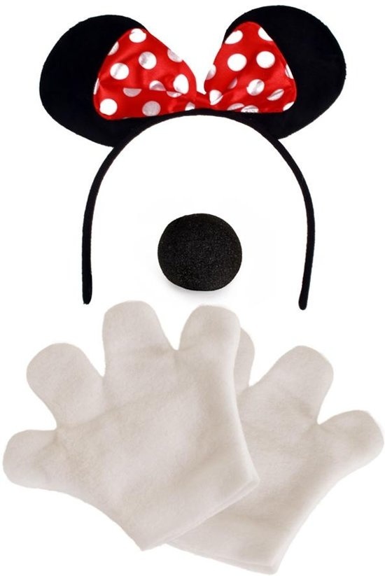 Verkleedset - Minnie mouse - Diadeem, neus & handschoenen