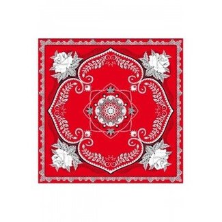 PartyXplosion Zakdoek - Rood - Bloemen - 63x63cm