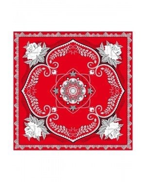 Zakdoek - Rood - Bloemen - 63x63cm