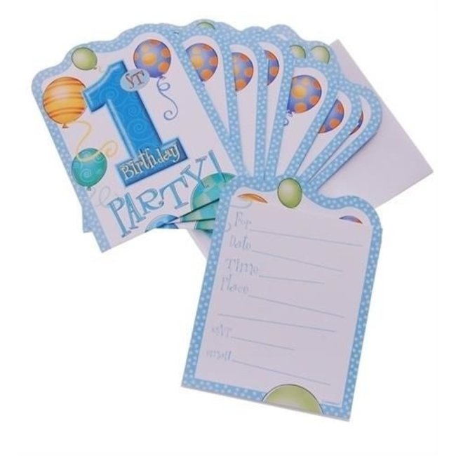 Uitnodigingskaarten - 1st Birthday - Blauw - 8st.