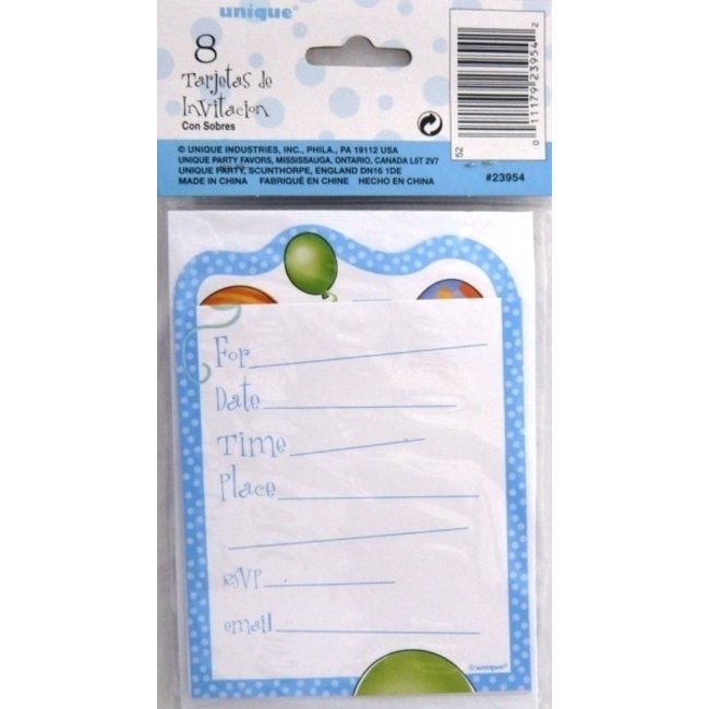 Uitnodigingskaarten - 1st Birthday - Blauw - 8st.