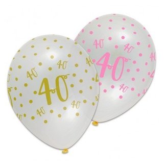 Witbaard Ballonnen - Pink chic - 40 Jaar - 30cm - 6st.