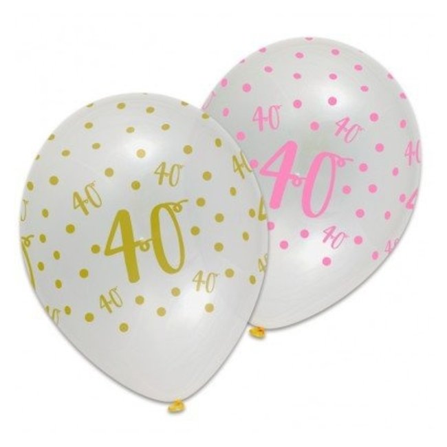 Haza-Witbaard Ballonnen - Pink chic - 40 jaar - 30cm - 6st.