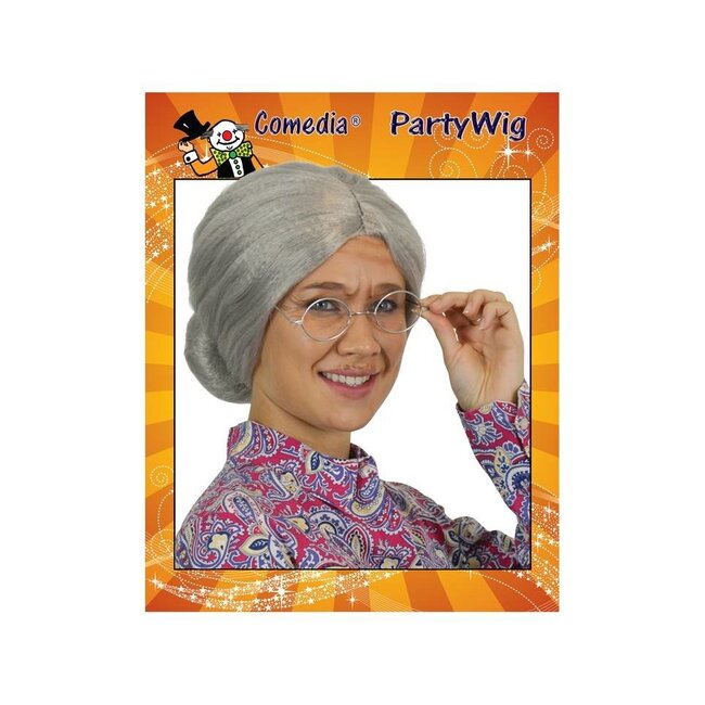 Haza-Witbaard Pruik - Grijs - Oma - Met knot - Luxe