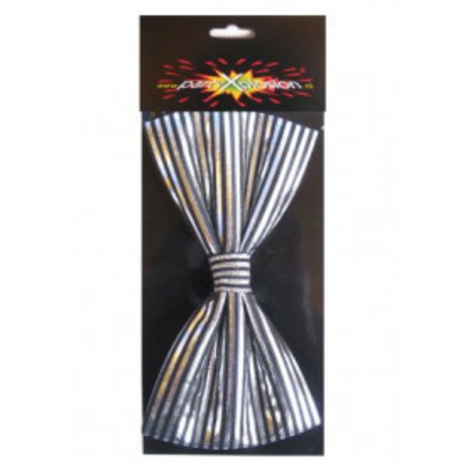 PartyXplosion Strik - Vlinderstrik - Zwart met zilver - Streep - 14x7.5cm