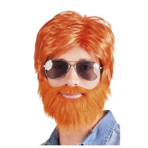 Pruik met baard - Oranje - Dude