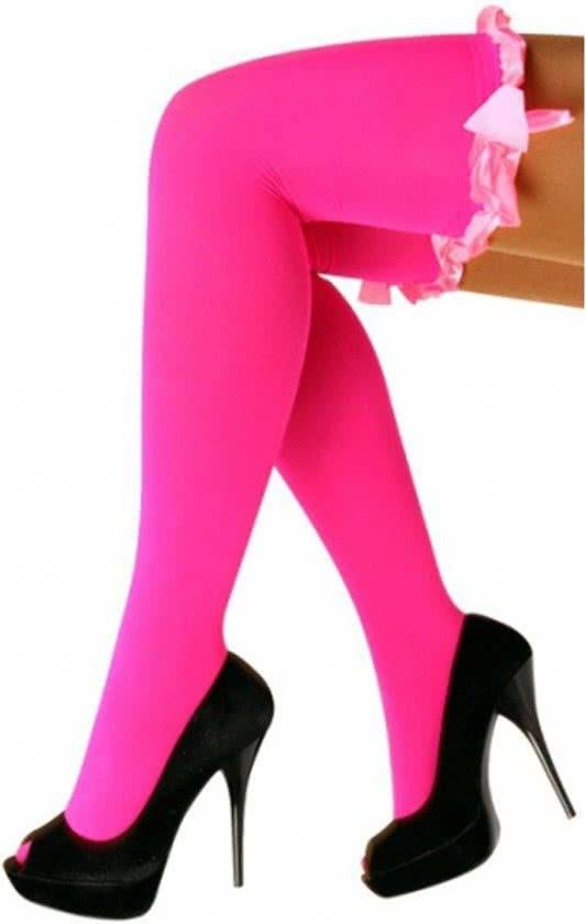 Stay up kousen - Roze - Fluor / neon - Met strik